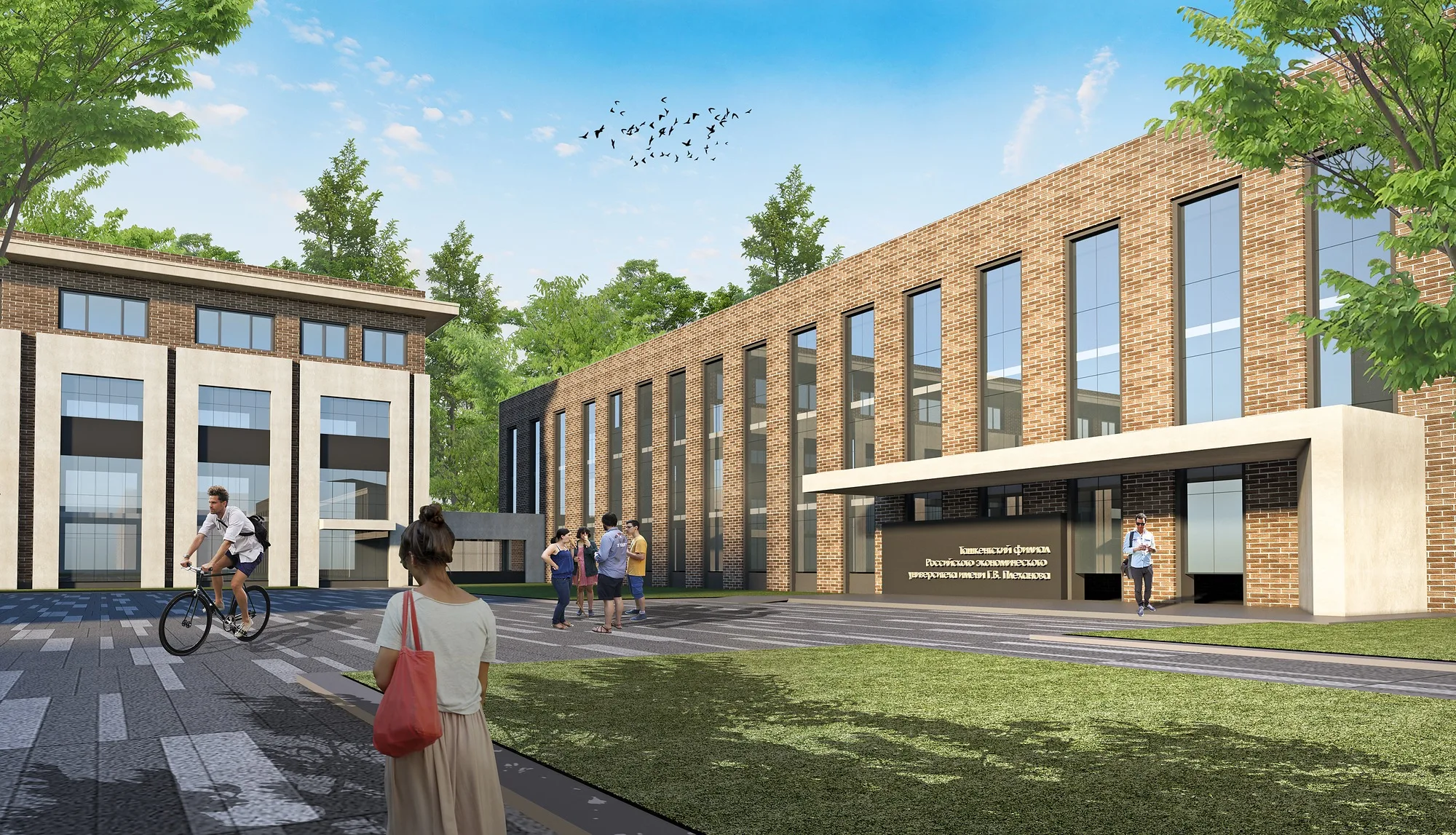 University campus in Tashkent: the brick block and the canopied entrance — SAD studio