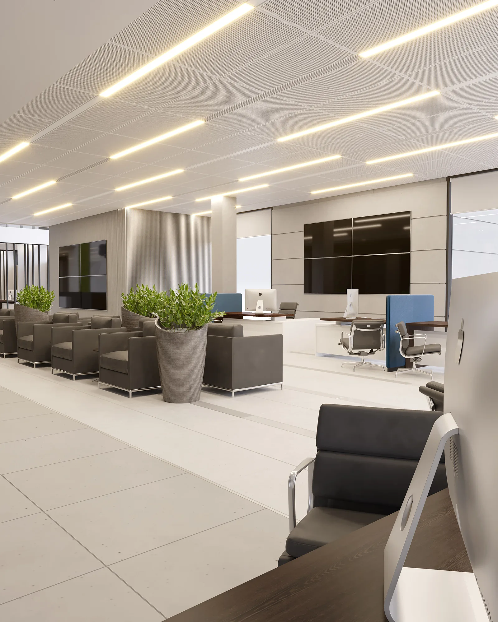 Service zone of Uzpromstroybank in Nurafshan: armchairs by the glazed partition of the meeting room — SAD studio