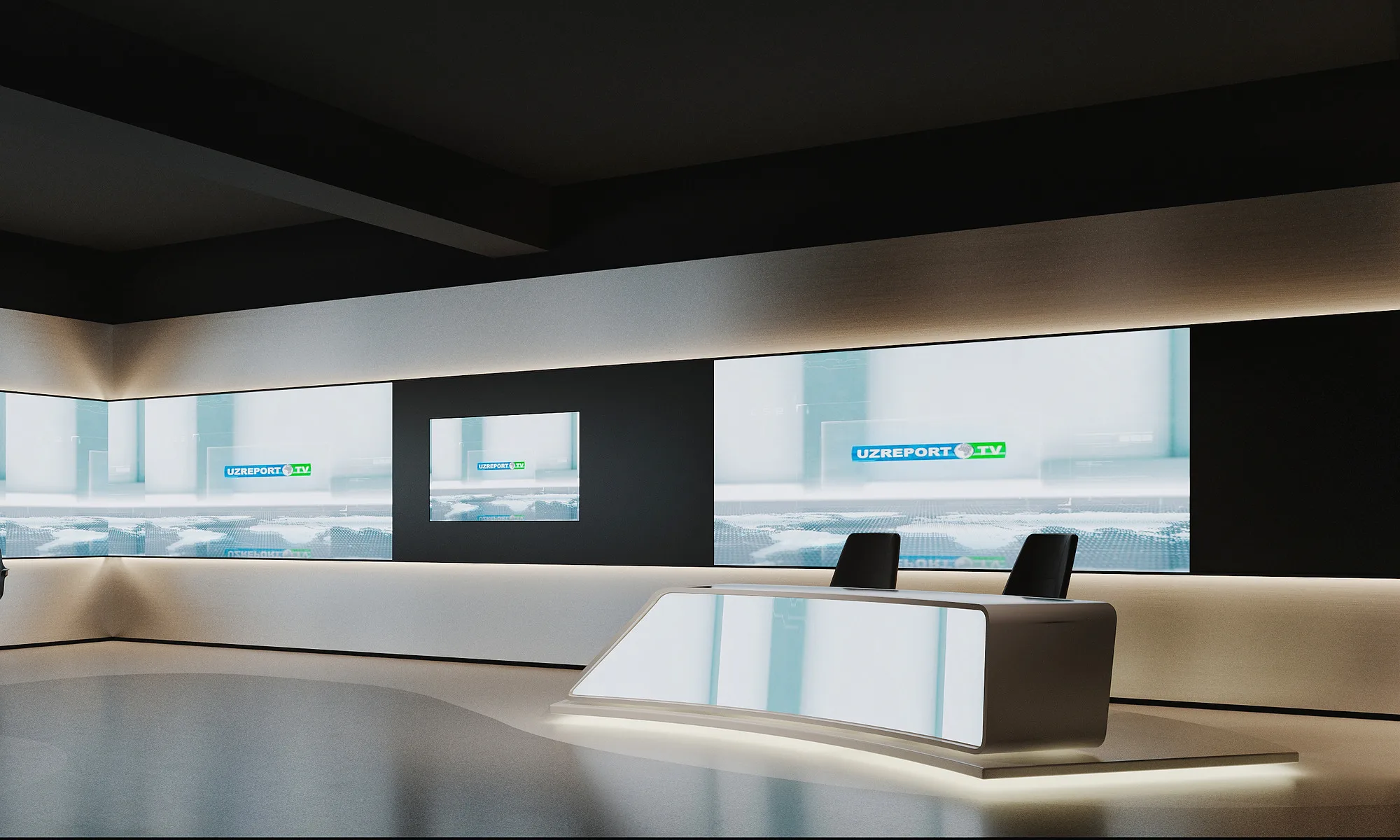 UzReport TV studios render: light option of the news studio — SAD studio