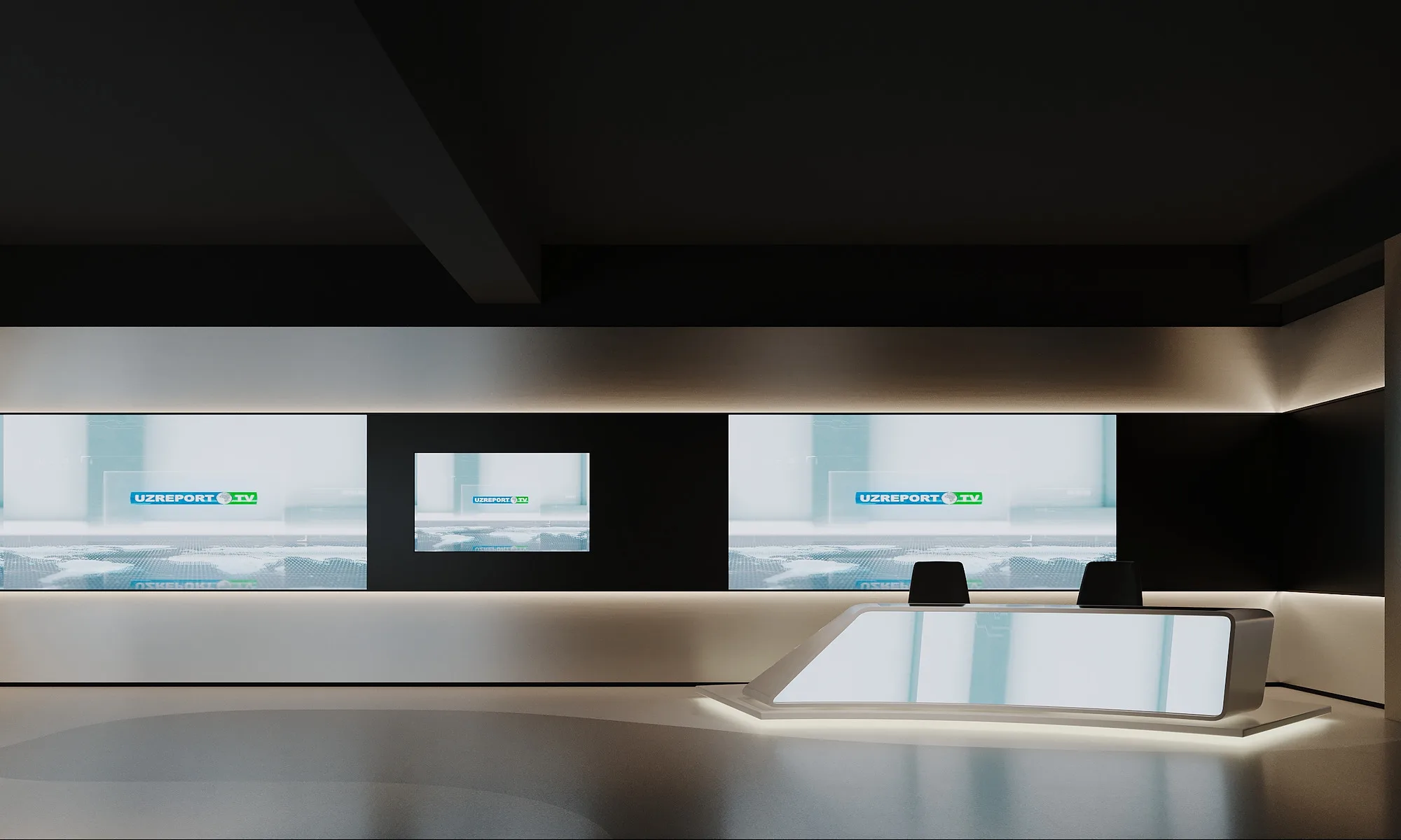 UzReport TV studios render: anchor desk in the light option — SAD studio