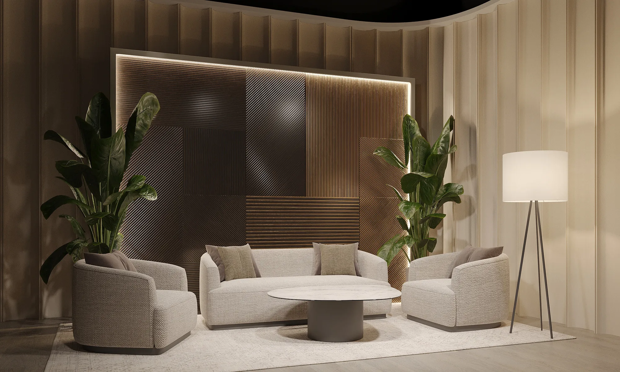 UzReport TV studios render: set with a lit frame — SAD studio