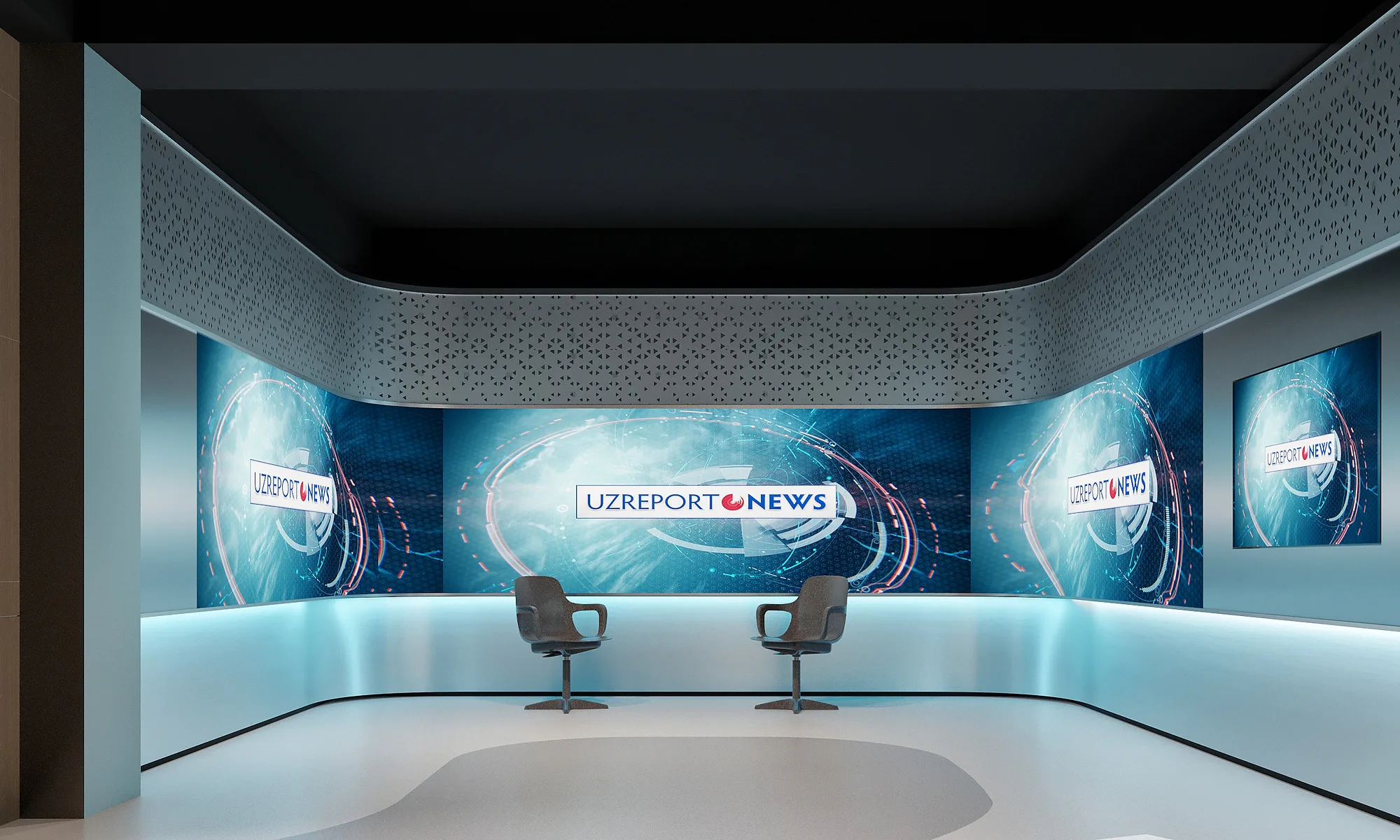 UzReport TV studios render: overall view of the UzReport News studio — SAD studio