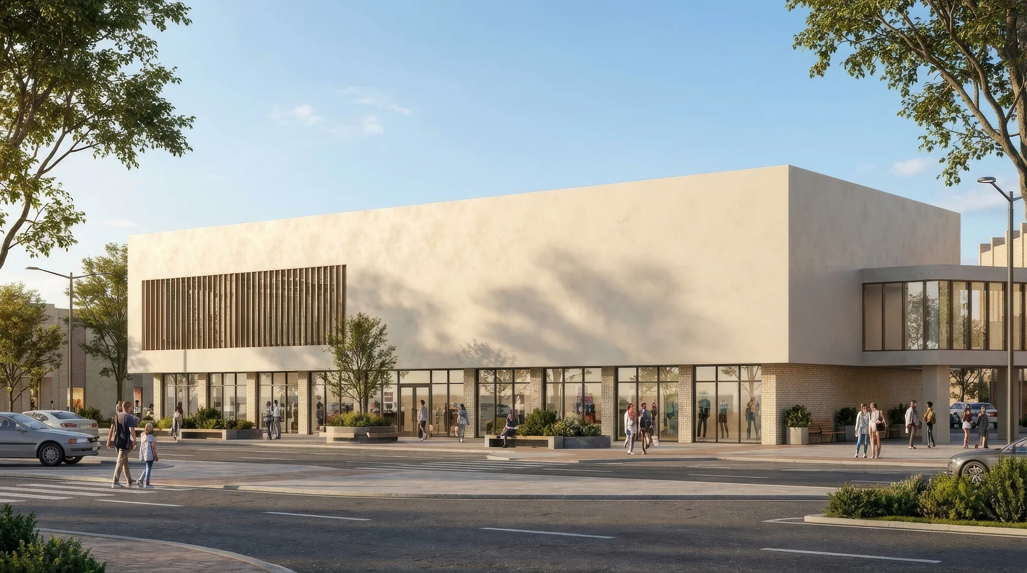 Yangi Namangan mahalla masterplan render: shopping and entertainment centre — SAD studio