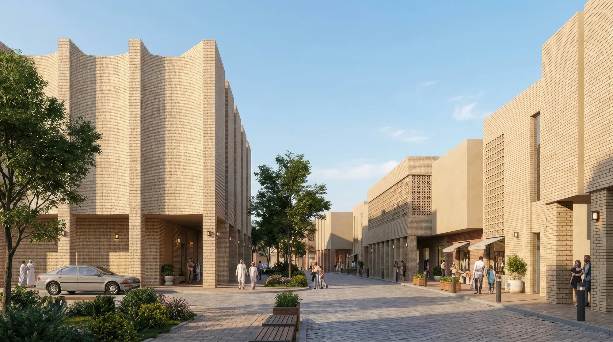 Yangi Namangan mahalla masterplan render: street by the entrepreneurs’ rows — SAD studio