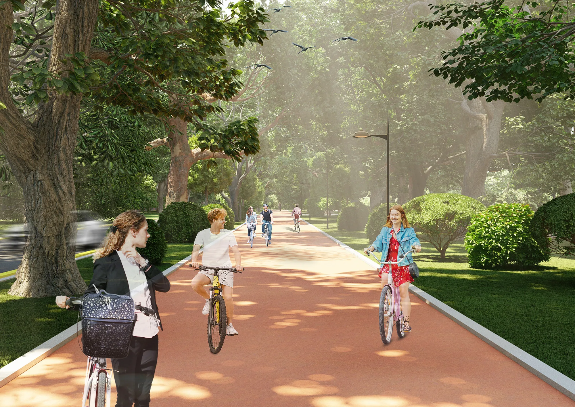 Yunus Rajabi mahalla park render: cycle path — SAD studio