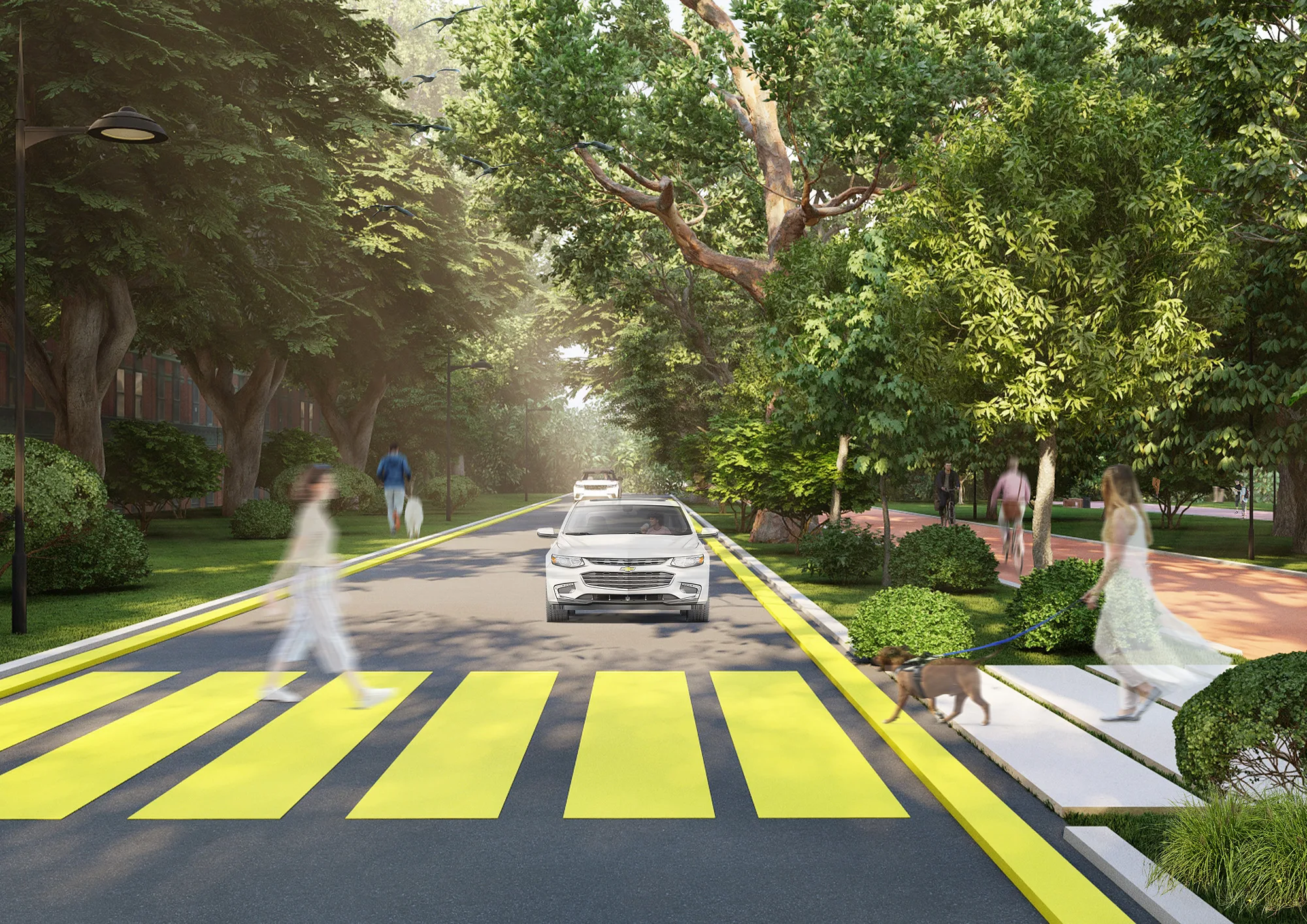 Yunus Rajabi mahalla park render: pedestrian crossing — SAD studio