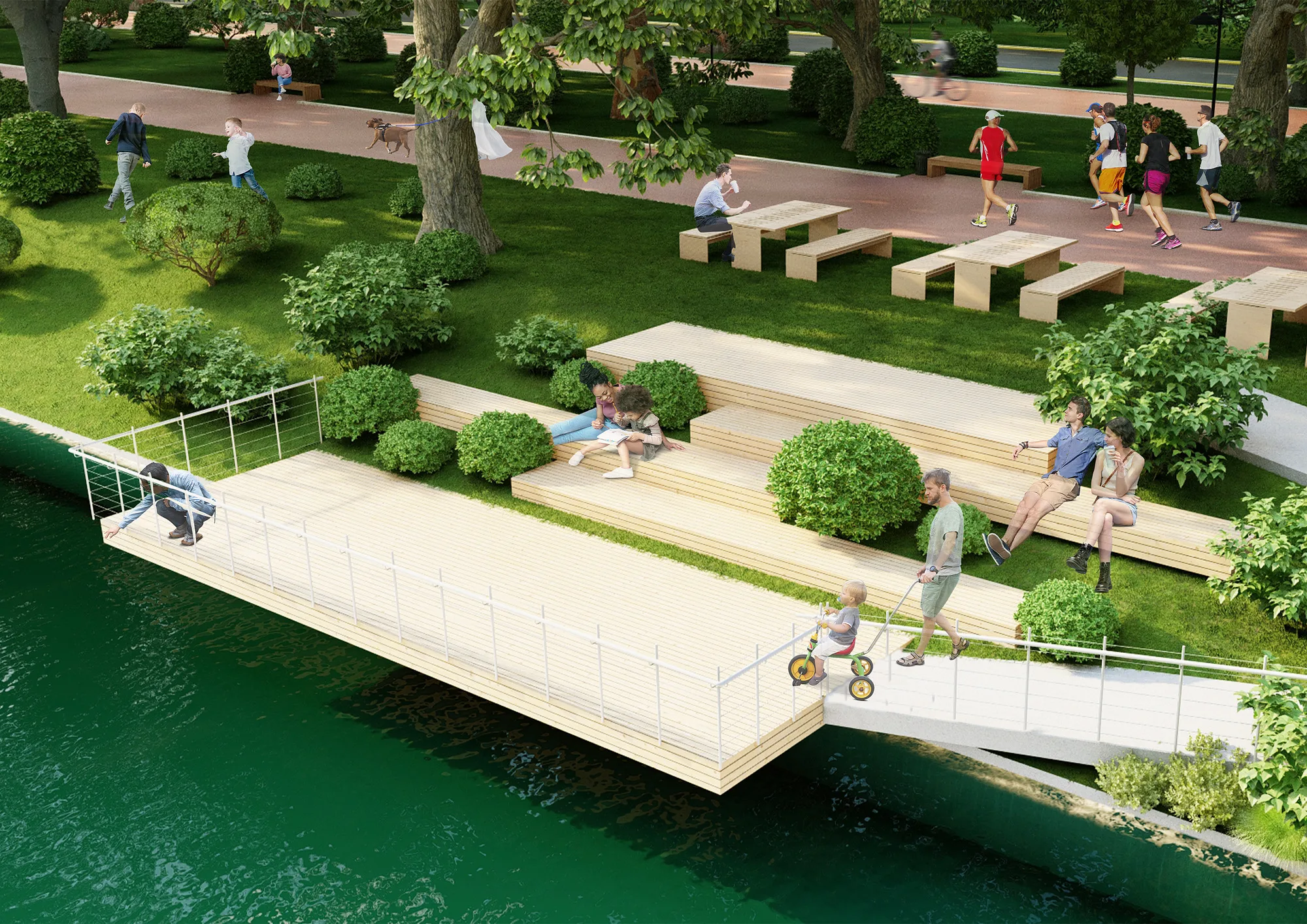 Yunus Rajabi mahalla park render: pier by the water — SAD studio