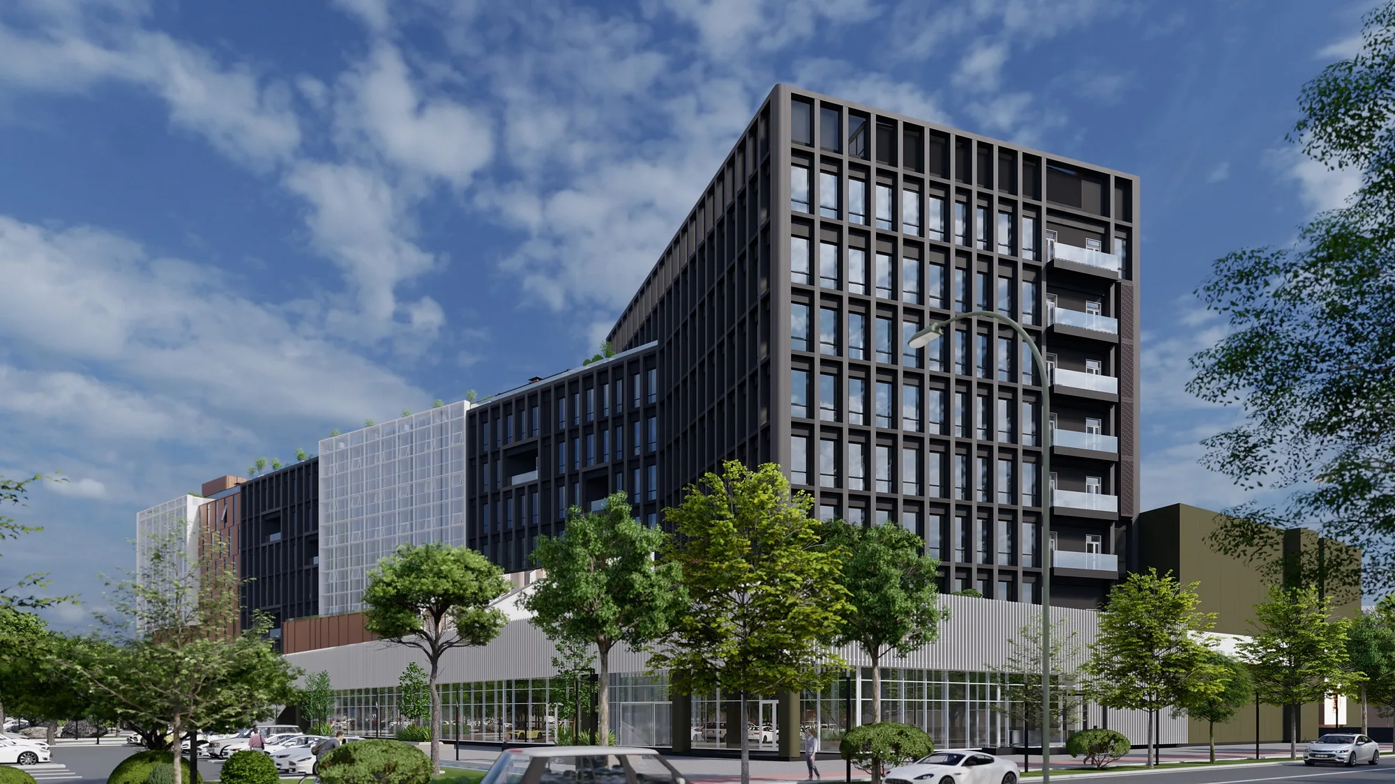 Design visualisation: the complex from the residential side